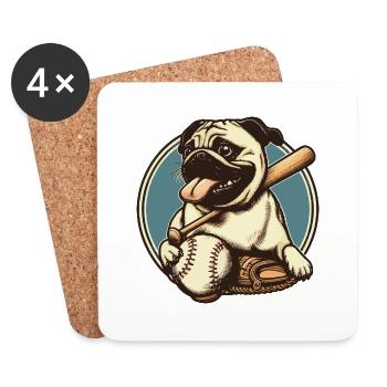 Pug Playing Baseball - Funny Pug Dog Outfit - Coasters (set of 4) - white - Front