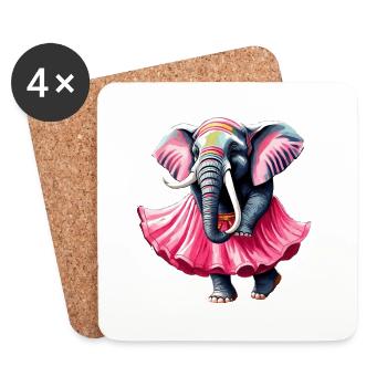 Dancing elephant in pink skirt - Coasters (set of 4) - white - Front