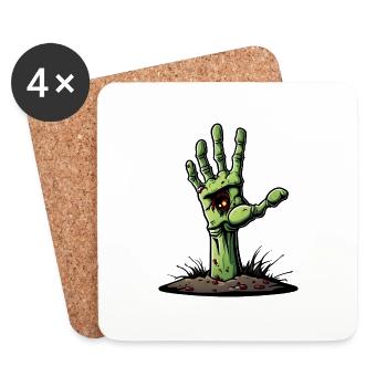 Main de zombie / Halloween / doigt / terre / morts-vivants - Dessous de verre (lot de 4) - blanc - Devant