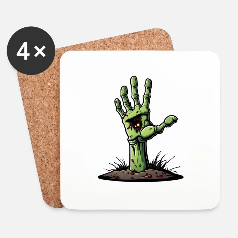 Zombie Hand / Halloween / Finger / Erde / Untot - Untersetzer (4er-Set) - Weiß