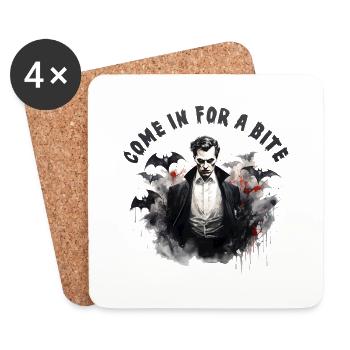 Design d’Halloween - Vampire vient manger un morceau - Dessous de verre (lot de 4) - blanc - Devant