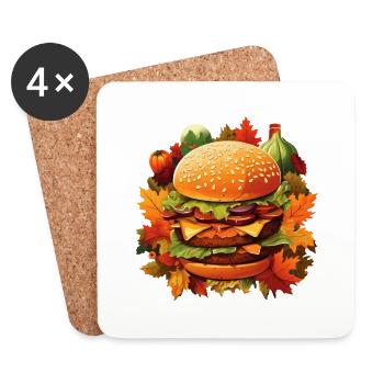 Gourmandise automnale : burgers au feuillage coloré - Dessous de verre (lot de 4) - blanc - Devant