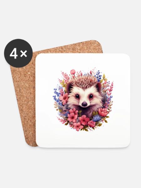Igel cottagecore - Untersetzer (4er-Set) - Weiß