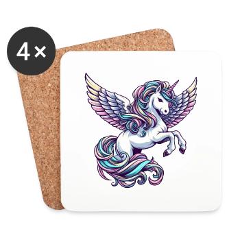 Engelsgleiten: Einhorn mit himmlischen Flügeln - Untersetzer (4er-Set) - Weiß - Vorne