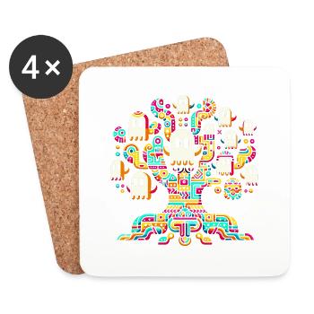 Pre-Columbian Pop Art Ghost Tree T-Shirt - Coasters (set of 4) - white - Front
