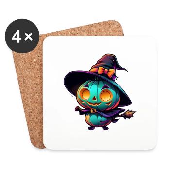 halloween - monstre avec chapeau de sorciere - Dessous de verre (lot de 4) - blanc - Devant