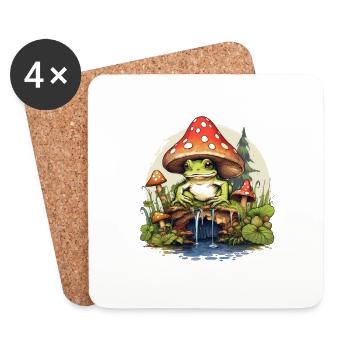 Frog Mushroom Cottagecore - Coasters (set of 4) - white - Front