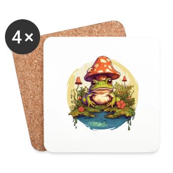 Frog Cottagecore Mushroom - Coasters (set of 4) - white - Front