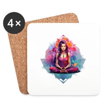 meditierende Frau, Meditation, Mudras, Chakren - Untersetzer (4er-Set) - Weiß - Vorne