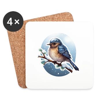 Hiver Oiseau Neige - Dessous de verre (lot de 4) - blanc - Devant