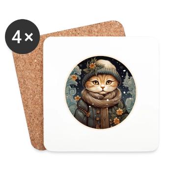 chat élégant dans un paysage d’hiver - Dessous de verre (lot de 4) - blanc - Devant