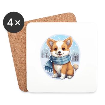 Welsh Corgi mit Schal - Untersetzer (4er-Set) - Weiß - Vorne