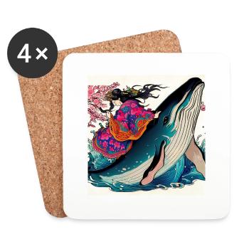 Whale Humpback Whale Japanese - Coasters (set of 4) - white - Front