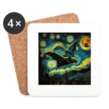 Chauve-souris, Van Gogh, Nuit Étoilée, Animal - Dessous de verre (lot de 4) - blanc - Devant