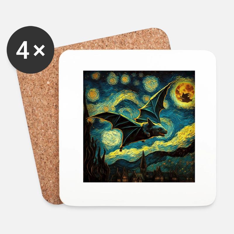 Fledermaus, van gogh, sternennacht, tier - Untersetzer (4er-Set) - Weiß