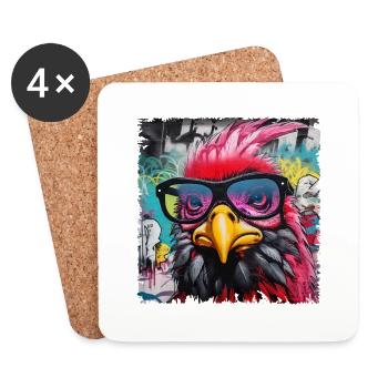 Rooster & Hen Farmer & Farmer Design - Coasters (set of 4) - white - Front