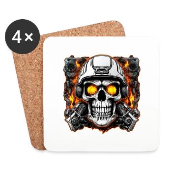Totenkopf - Skelett - Totenkopf - Motorradhelm - Untersetzer (4er-Set) - Weiß - Vorne
