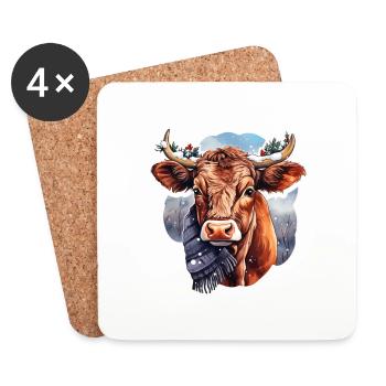 Weihnachtskuh - Untersetzer (4er-Set) - Weiß - Vorne