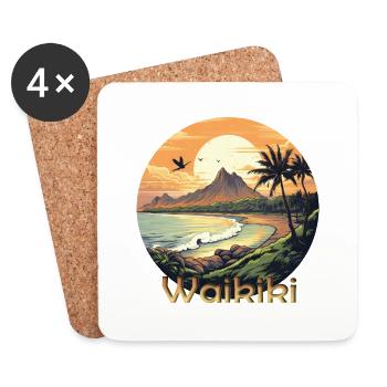 Waikiki Hawaii sunset on the beach - Coasters (set of 4) - white - Front