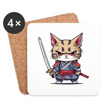 Samurai Cat #1 - Coasters (set of 4) - white - Front