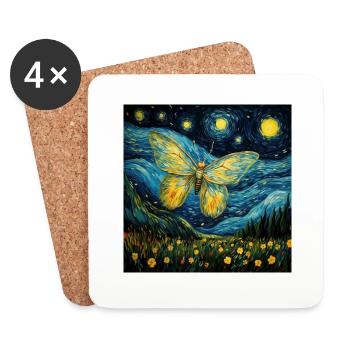 motte, van gogh, sternennacht, tier - Untersetzer (4er-Set) - Weiß - Vorne