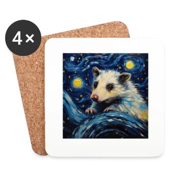 opossum, van gogh, sternennacht, tier - Untersetzer (4er-Set) - Weiß - Vorne