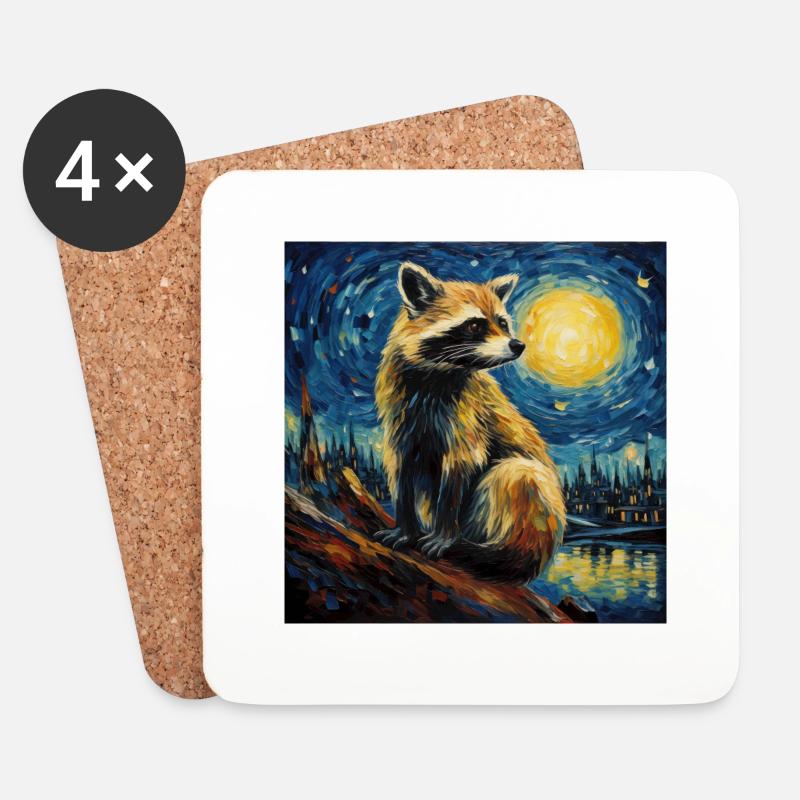 waschbär, van gogh, sternennacht, tier - Untersetzer (4er-Set) - Weiß