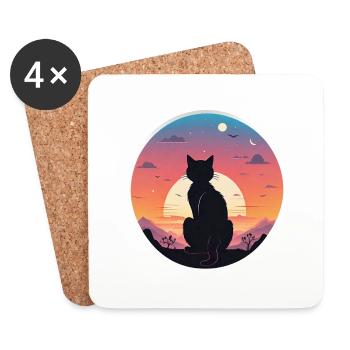 Cat Landscape and Sunset - Coasters (set of 4) - white - Front