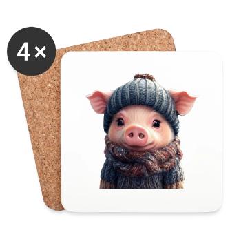 Cochon mignon - Dessous de verre (lot de 4) - blanc - Devant