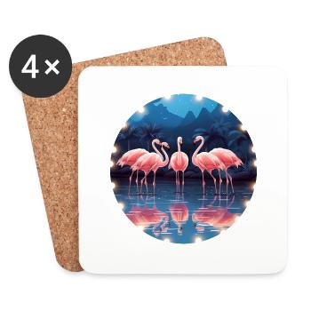 Flamingo Flock Tropical, Flamants roses d’amour - Dessous de verre (lot de 4) - blanc - Devant