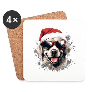 Magical Golden Retriever Christmas Dog in the Snow - Coasters (set of 4) - white - Front