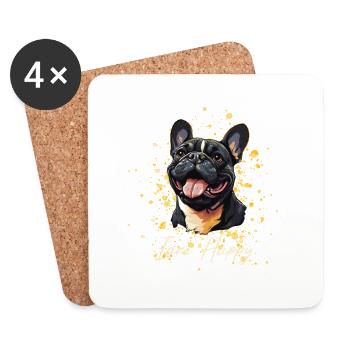 Le bouledogue français est joyeux - Dessous de verre (lot de 4) - blanc - Devant