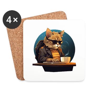 Cool Cat CEO - Patron détendu au bureau avec - Dessous de verre (lot de 4) - blanc - Devant
