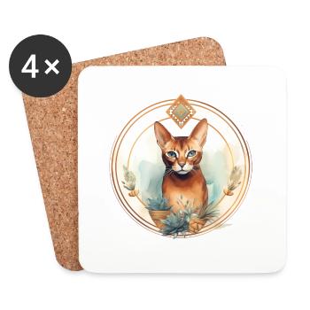 Chat d’Abyssinie Boho Elements, amoureux des chats - Dessous de verre (lot de 4) - blanc - Devant