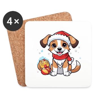 chien avec bonnet de noel - Dessous de verre (lot de 4) - blanc - Devant