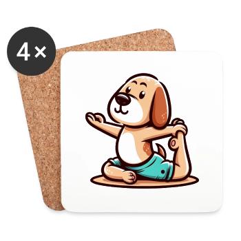 Chien faisant du yoga dans un style cartoon - Dessous de verre (lot de 4) - blanc - Devant
