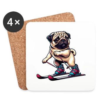Chien Carlin Skis Skis Skieurs Vacances Au Ski - Dessous de verre (lot de 4) - blanc - Devant