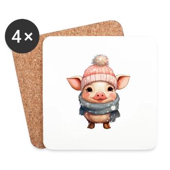 Cochon d’hiver amical - Dessous de verre (lot de 4) - blanc - Devant