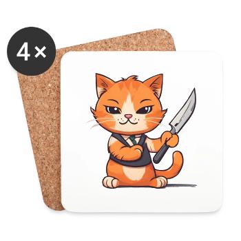 Orangefarbene Katze - Untersetzer (4er-Set) - Weiß - Vorne