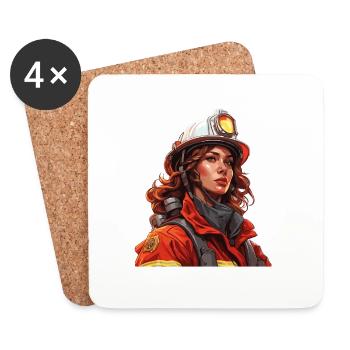Pompier/Incendie/Incendie/Extinction/Héroïne - Dessous de verre (lot de 4) - blanc - Devant