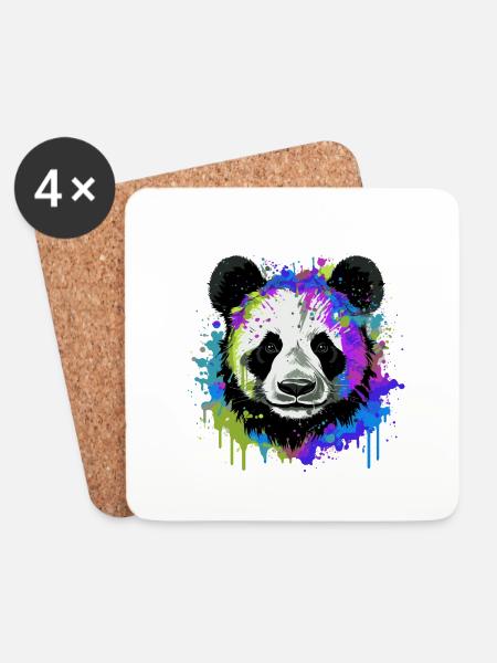 Panda Kopf Porträt Bunt - Untersetzer (4er-Set) - Weiß