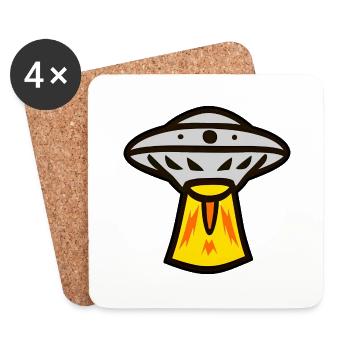 Vaisseau spatial extraterrestre OVNI - Dessous de verre (lot de 4) - blanc - Devant