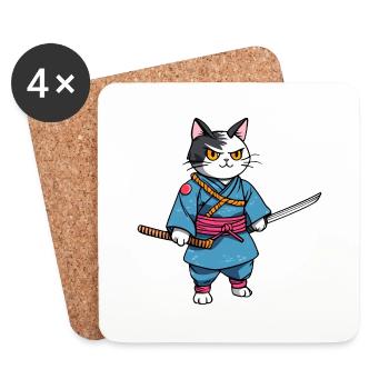 Samurai Cat #43 - Coasters (set of 4) - white - Front
