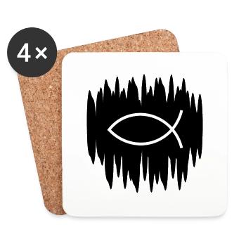 Jésus Poisson Blanc Noir Ichthys Poisson Poisson - Dessous de verre (lot de 4) - blanc - Devant