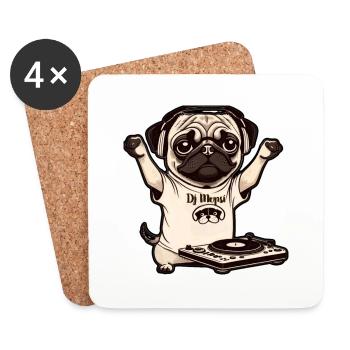 Beat Pug I DJ Mops I Musik Hund Geschenkidee - Untersetzer (4er-Set) - Weiß - Vorne