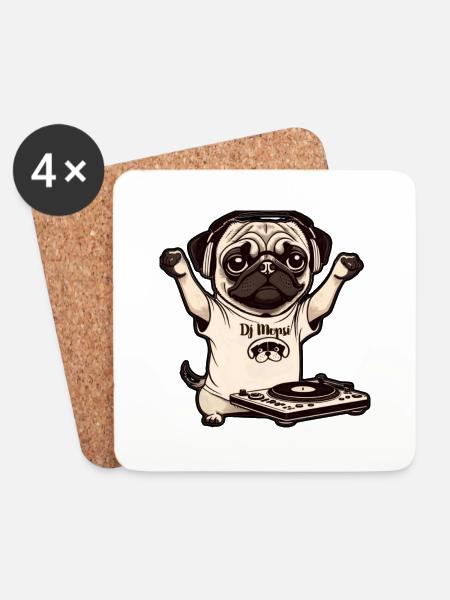 Beat Pug I DJ Pug I Music Dog Gift Idea - Coasters (set of 4) - white