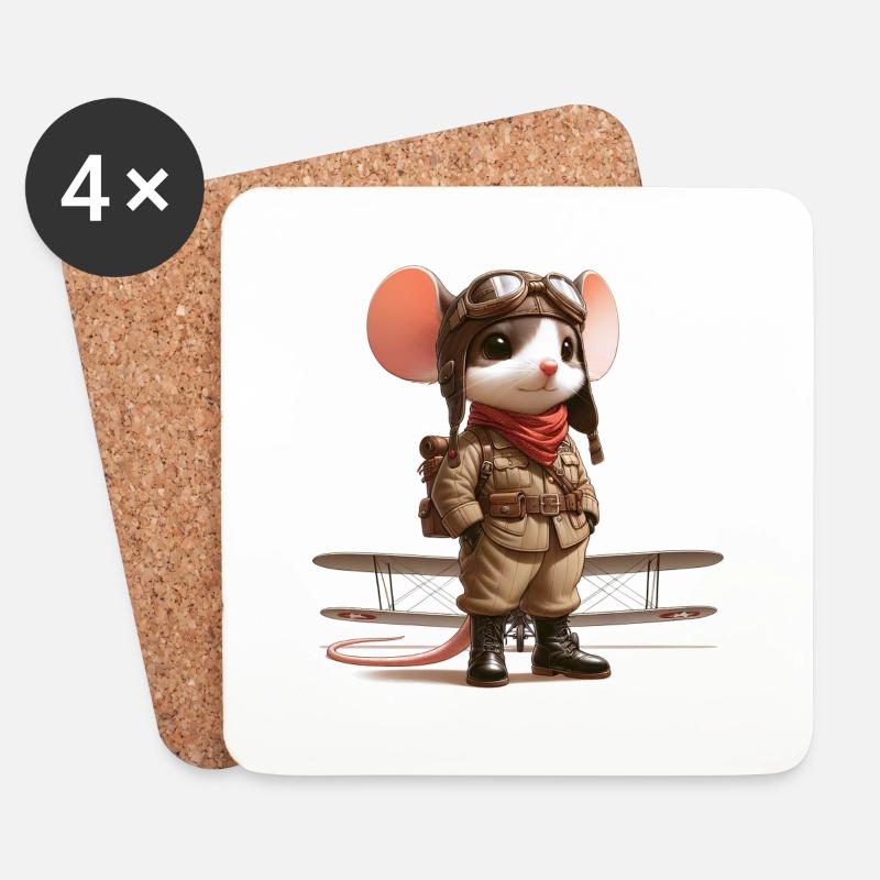 Cute Mouse Pilot - Untersetzer (4er-Set) - Weiß
