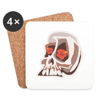 Crâne avec des fleurs d’hibiscus - Dessous de verre (lot de 4) - blanc - Devant