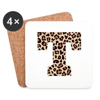 Buchstabe T Leopardenmuster - Geschenkidee zum Geburtstag - Untersetzer (4er-Set) - Weiß - Vorne