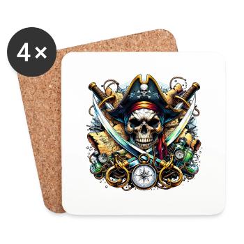 Totenkopf Pirat - Untersetzer (4er-Set) - Weiß - Vorne